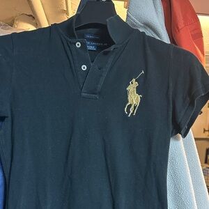 Ralph Lauren Black Polo with super sized Gold Pony Embroidery